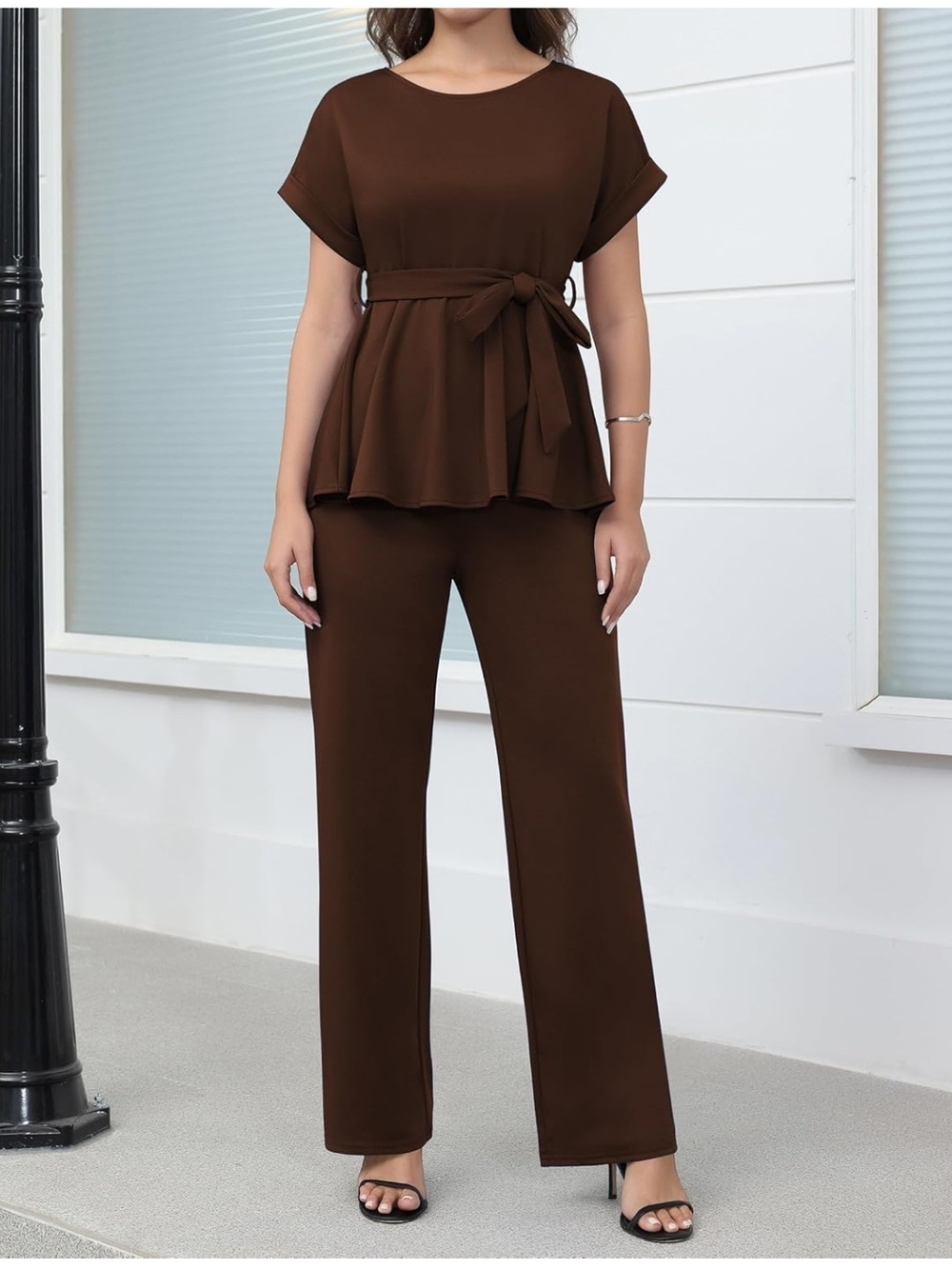 Kali Chocolate Brown Wide-Leg Pants with Tie-Waist Top